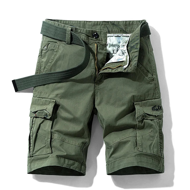 New Summer Men Cotton Solid Cargo Shorts Mens Casual Breeches Bermuda Multi-Pocket Shorts Men Spring Fashion Joggers Shorts Male