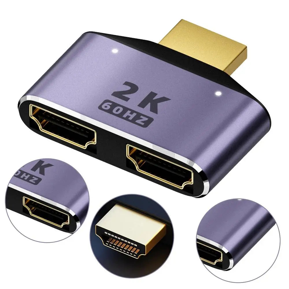 HD 2K Dual Output Splitter Monitor Adapter 1 To 2 Way HDMI-compatible Male To Female Converter For Notebook Game Console Desktop