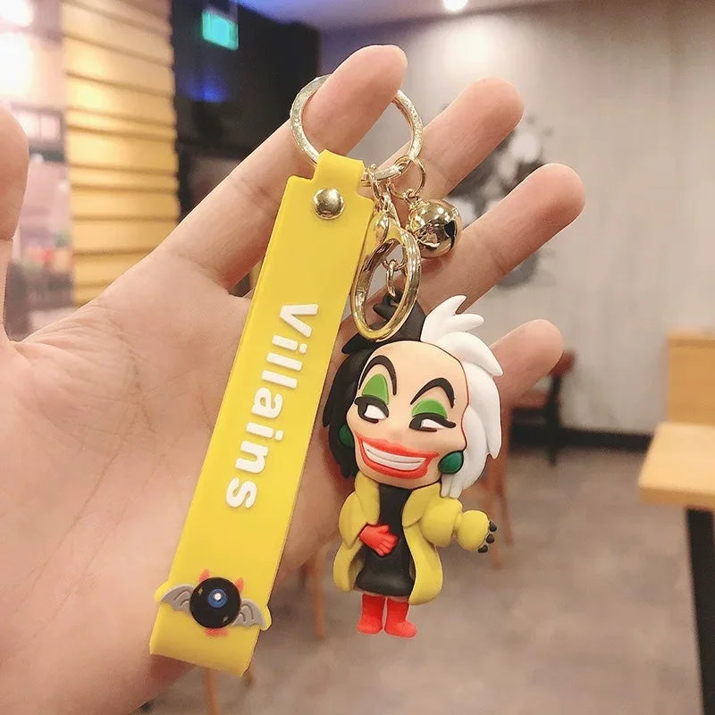 Anime Disney Figure Villain Maleficent The Evil Queen Cruella Silicone Keychain Bag Key Ring Pendant Children Toy Birthday Gifts