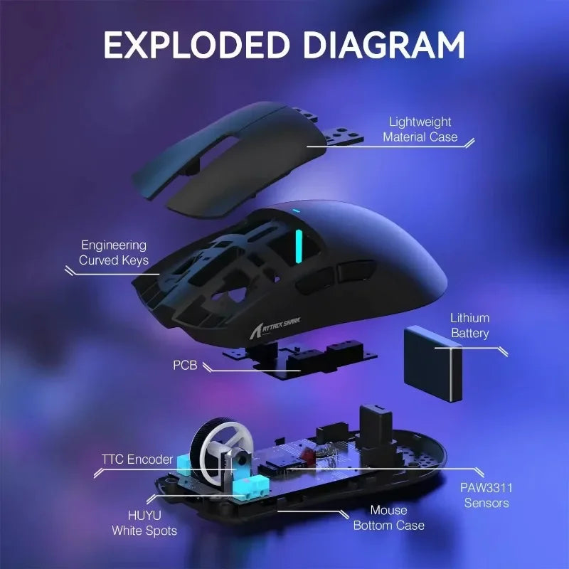 ATTACK SHARK X11 Three-mode Wireless Lightweight Gaming Mouse, Sensor PAW3311 RGB Charging Dock Computer Mouse Gamer Accessories