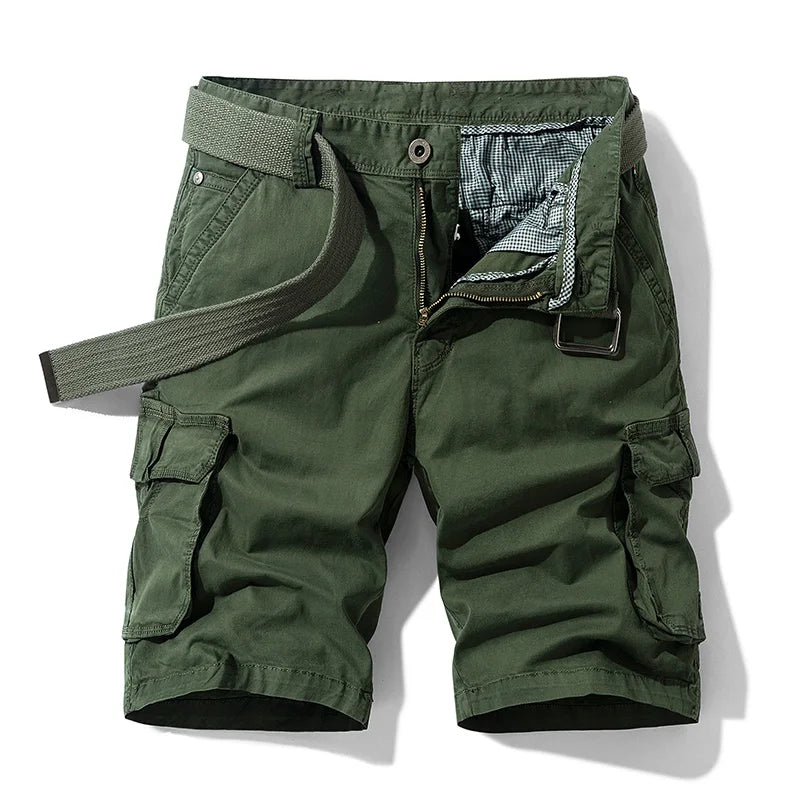 New Summer Men Cotton Solid Cargo Shorts Mens Casual Breeches Bermuda Multi-Pocket Shorts Men Spring Fashion Joggers Shorts Male