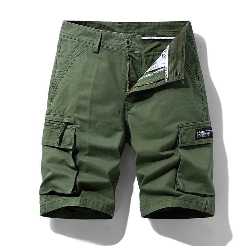 New Summer Men Cotton Solid Cargo Shorts Mens Casual Breeches Bermuda Multi-Pocket Shorts Men Spring Fashion Joggers Shorts Male