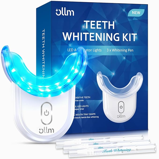 Teeth Whitening Kit Gel Pen Strips - Ollm Specially Formulated for Sensitive Teeth, Gum, Braces Care 32X LED Light Tooth Whitener