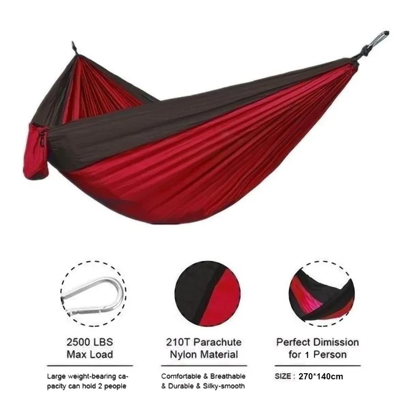 Single Person Portable Outdoor Camping Hammock With Nylon Color Matching Hammock High Strength Parachute Fabric Hanging Bed