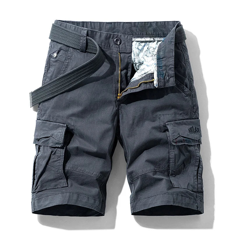 New Summer Men Cotton Solid Cargo Shorts Mens Casual Breeches Bermuda Multi-Pocket Shorts Men Spring Fashion Joggers Shorts Male