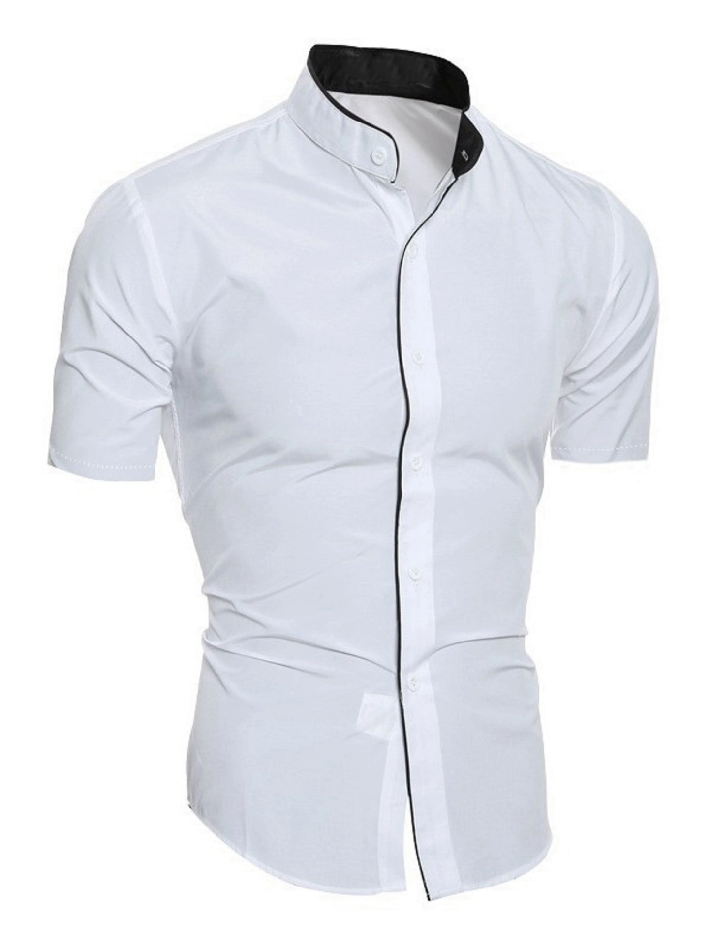 Men's summer short-sleeved casual fashion shirt, comfortable and breathable slim men's solid color stand-up collar top