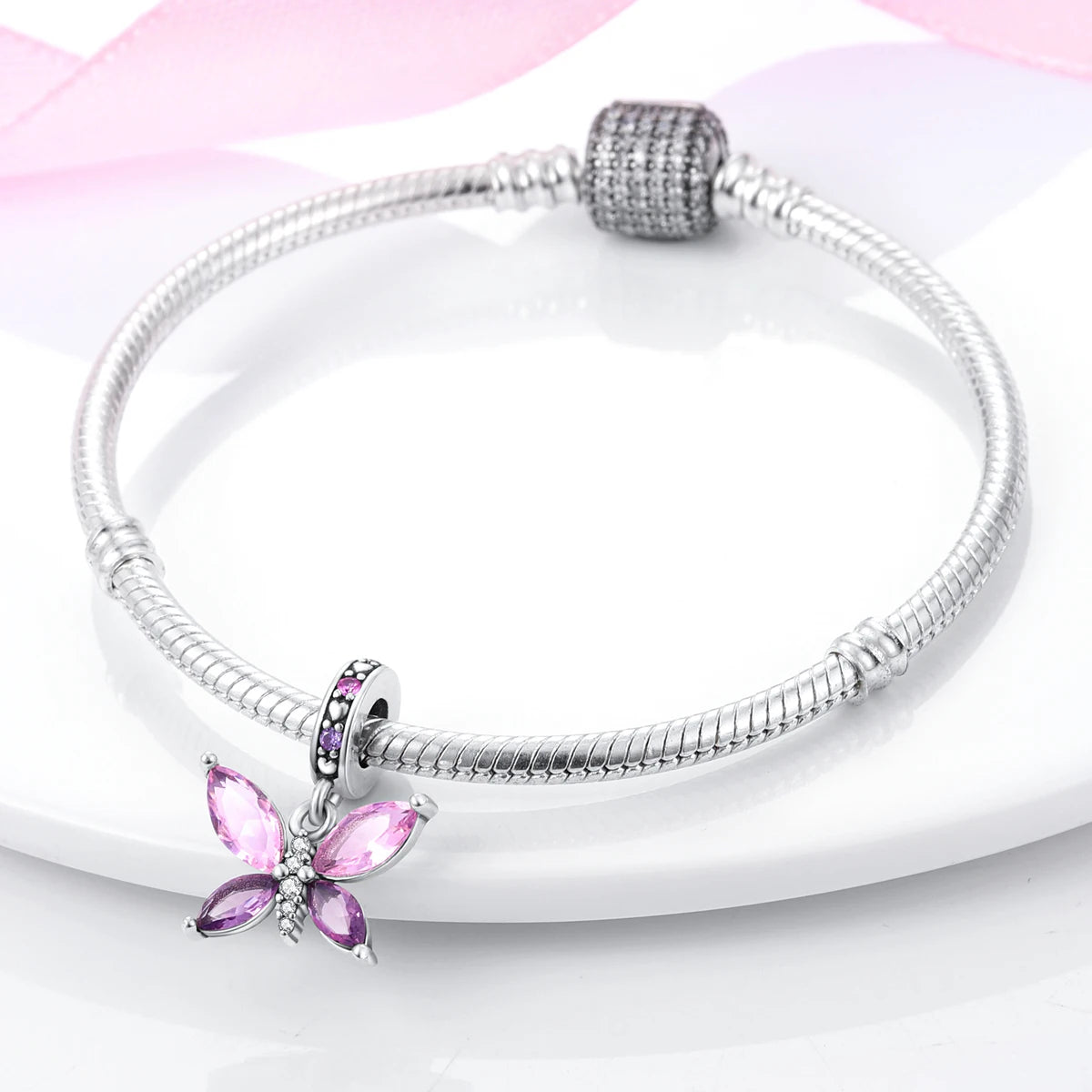 Pink Silver Plated Butterfly Flower Cat Girl Ballerina Shoe Charm Beads Fit Bracelet Necklace Pendant DIY Jewelry Making