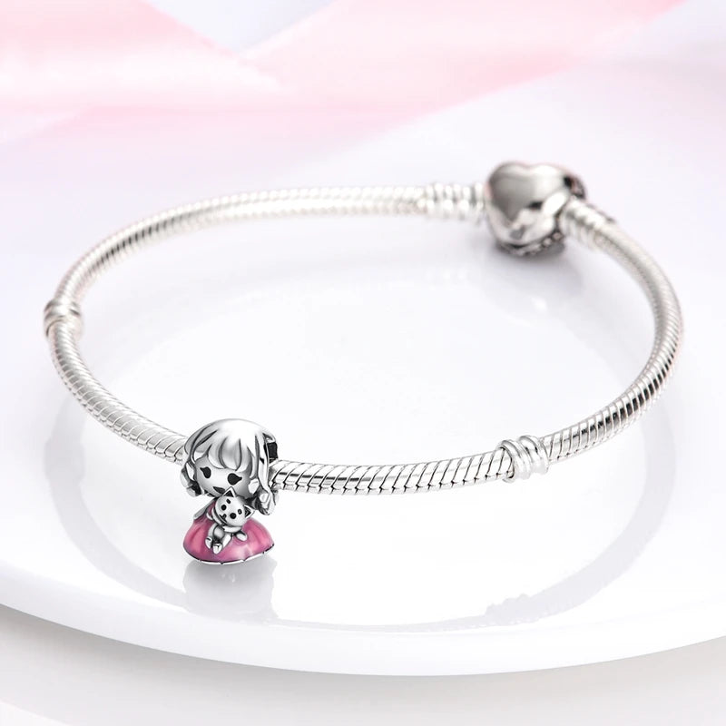 Pink Silver Plated Butterfly Flower Cat Girl Ballerina Shoe Charm Beads Fit Bracelet Necklace Pendant DIY Jewelry Making