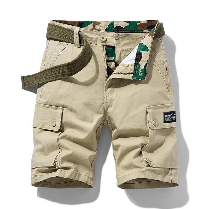 New Summer Men Cotton Solid Cargo Shorts Mens Casual Breeches Bermuda Multi-Pocket Shorts Men Spring Fashion Joggers Shorts Male