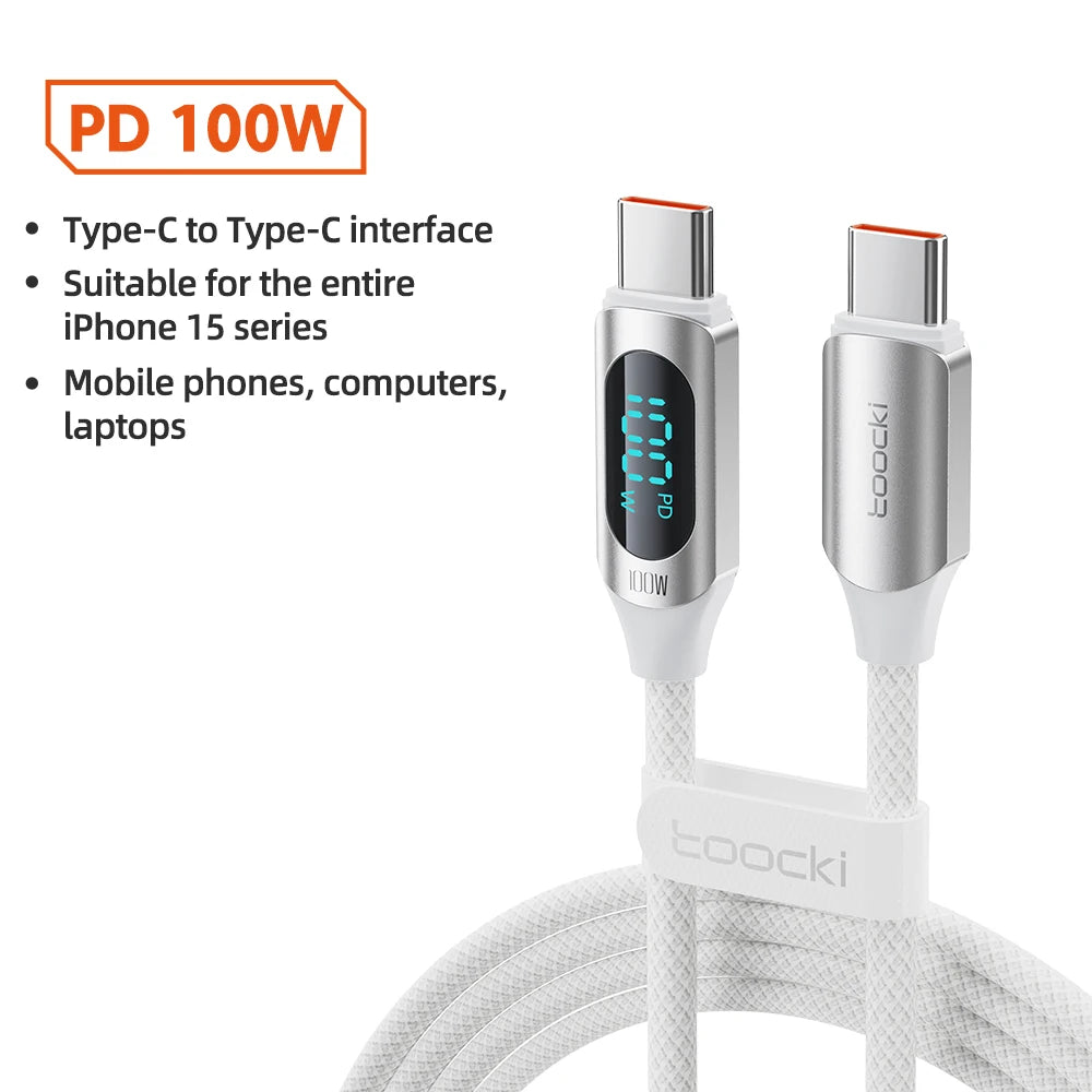 Toocki Type C to Type C Cable 100W PD Fast Charging Charger USB C to USB C Display Cable For Xiaomi POCO F3 Realme Macbook iPad