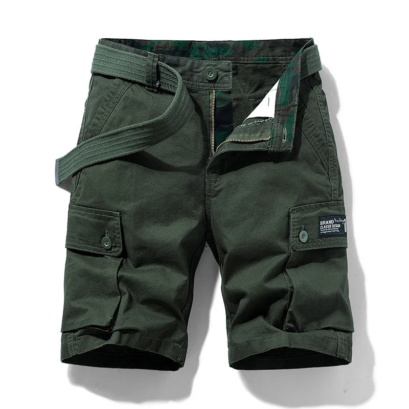 New Summer Men Cotton Solid Cargo Shorts Mens Casual Breeches Bermuda Multi-Pocket Shorts Men Spring Fashion Joggers Shorts Male